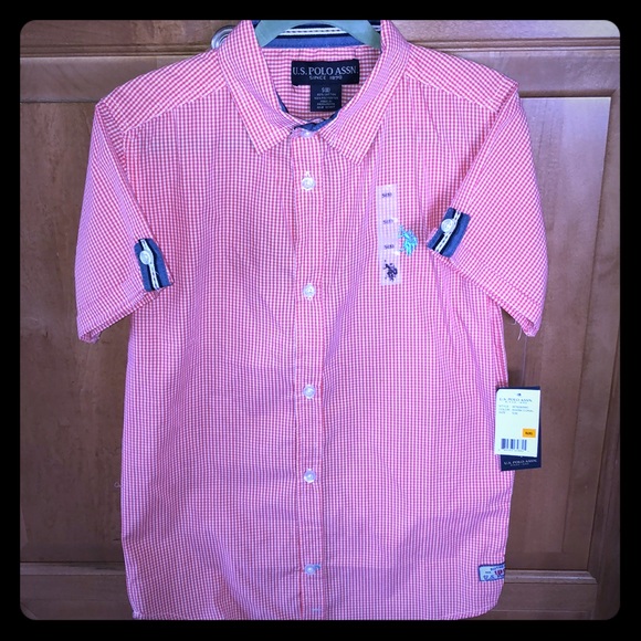U.S. Polo Assn. Other - boys red/white checkered buttondown collared shirt
